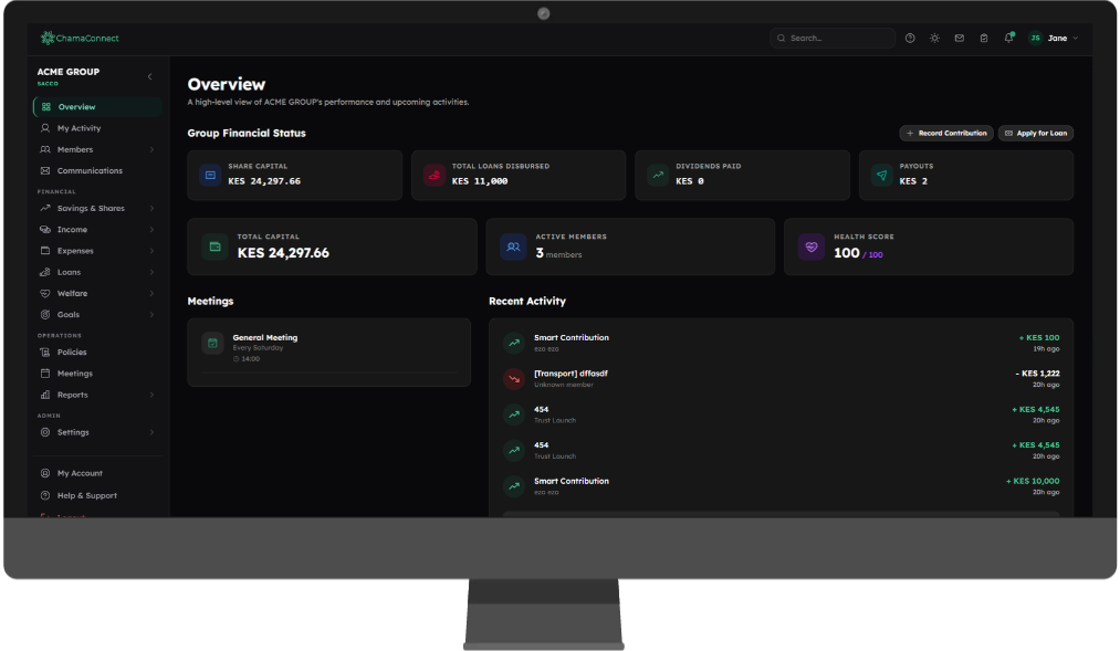 ChamaConnect dashboard desktop preview